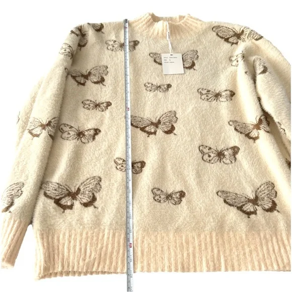 Sioni Butterfly Print Cream & Brown Mock Neck Sweater New With Tag Extra Large - Picture 15 of 16